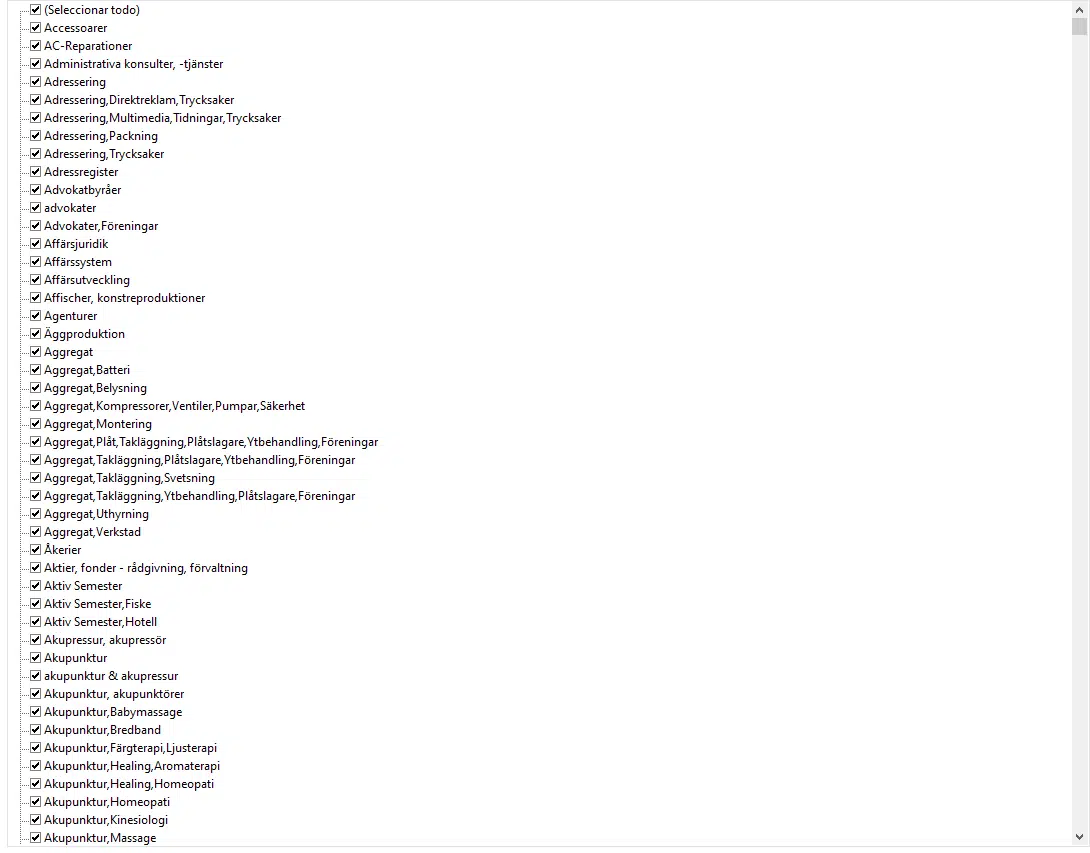 Švedska zbirka podatkov podjetij EXCEL Prenos 1