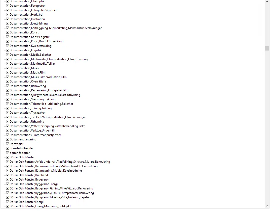 Švedska zbirka podatkov podjetij EXCEL Prenos 2