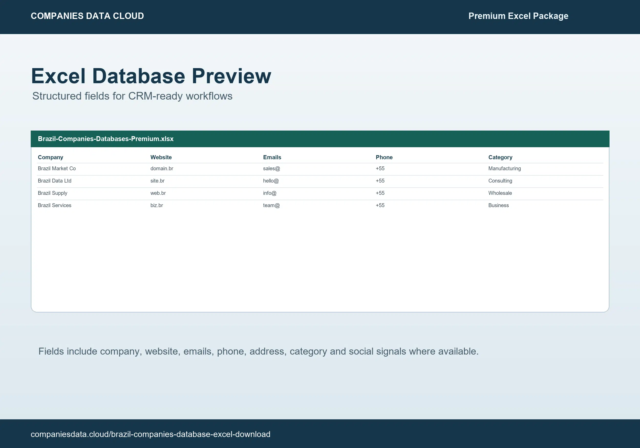 Excel-voorbeeld van een database met Braziliaanse bedrijven